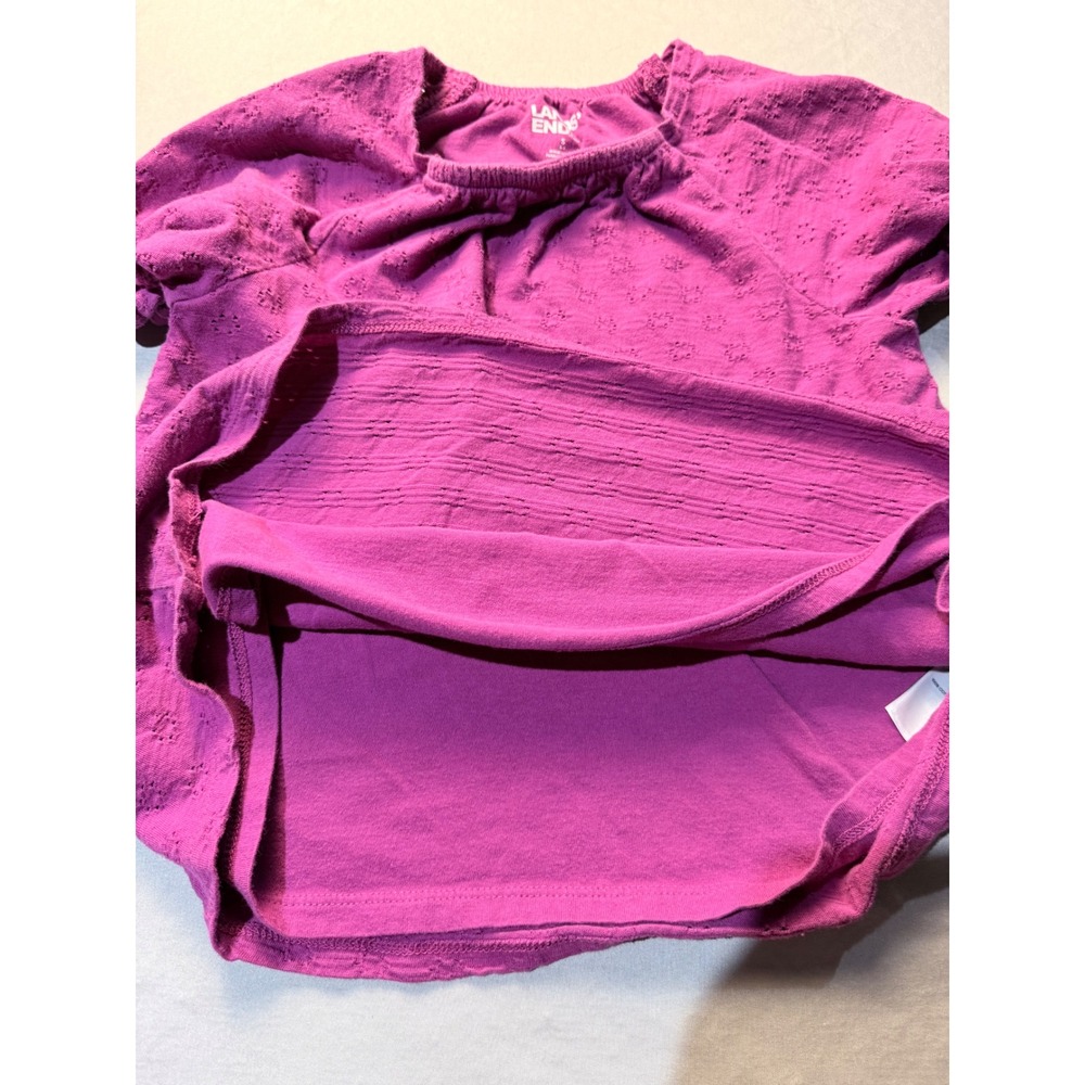 Lands' End Little Girls Short Sleeve Eyelet Knit Top Sunset Purple - Picture 4 of 5
